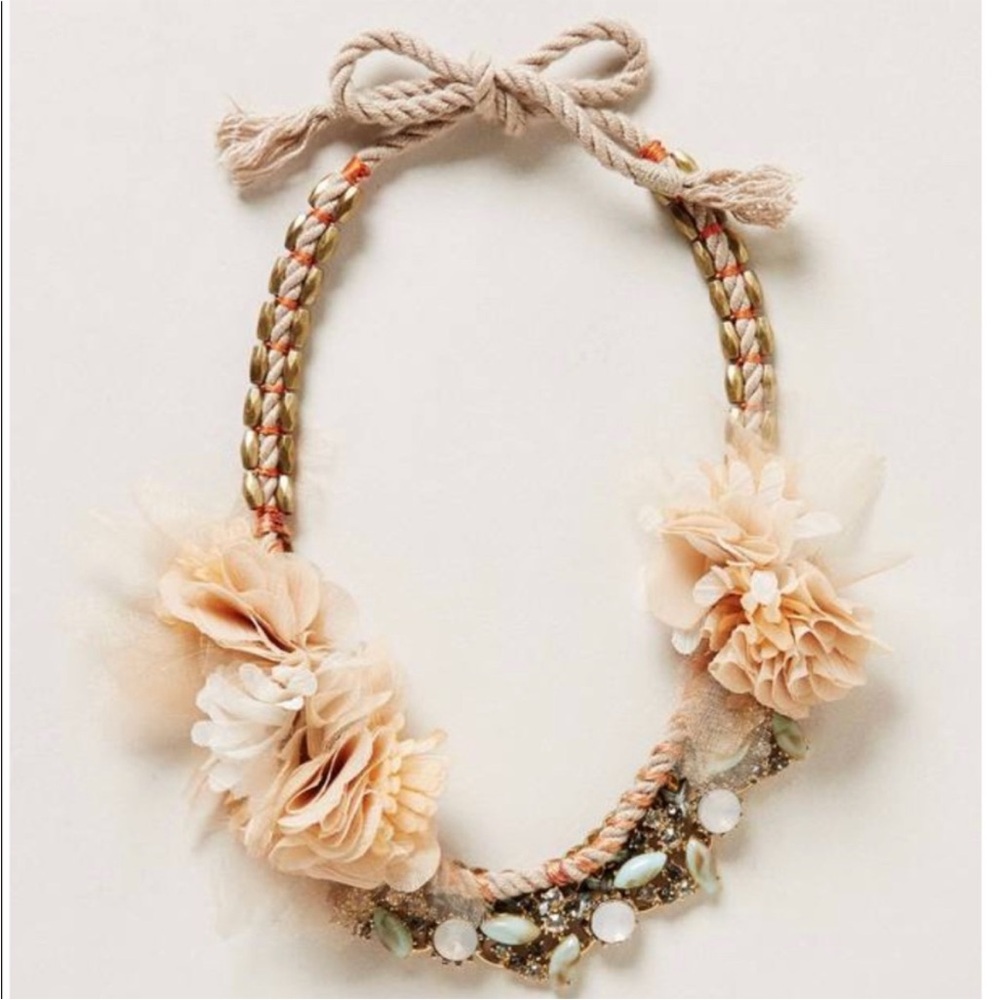 Anthropologie Sway Pink Floral Beaded Jewel Rope Adjustable Necklace